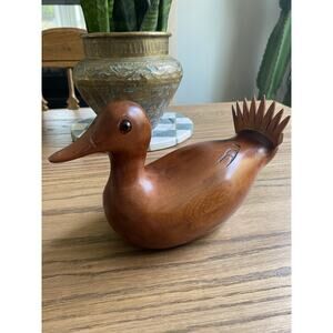 Vintage Hand Carved Wood Duck Decoy Wooden Duck With Glass Eyes